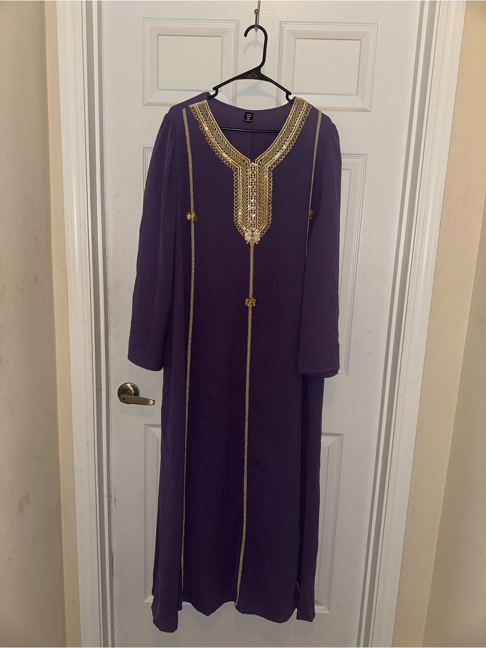 Shein Purple Embellished Maxi Kaftan with Gold Trim